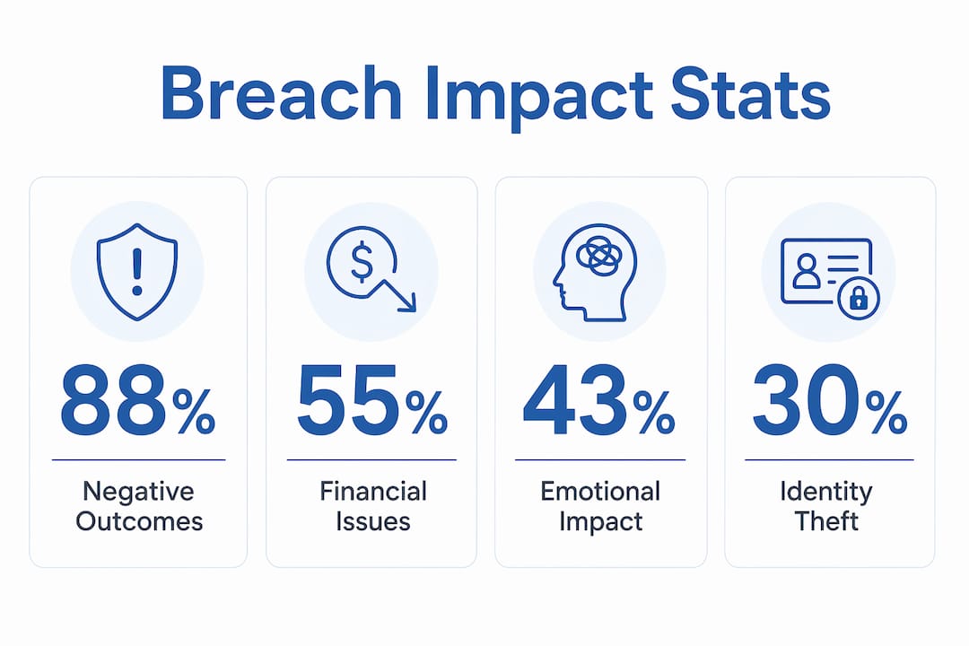 Infographic showing breach impact statistics with key percentages