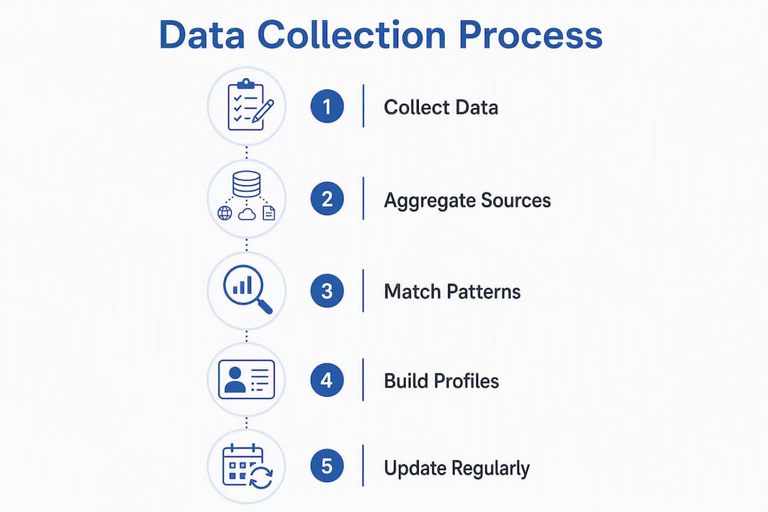 Infographic showing Spokeo data collection process steps
