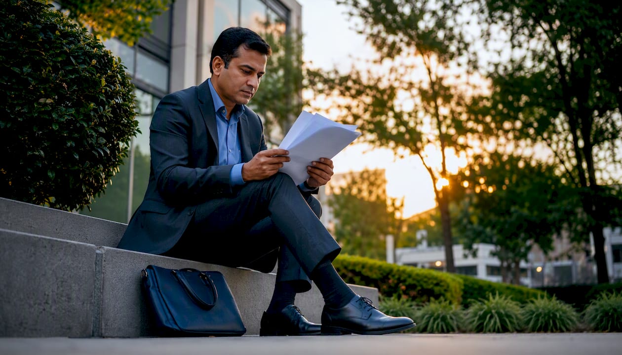 Man reviewing public records outdoors