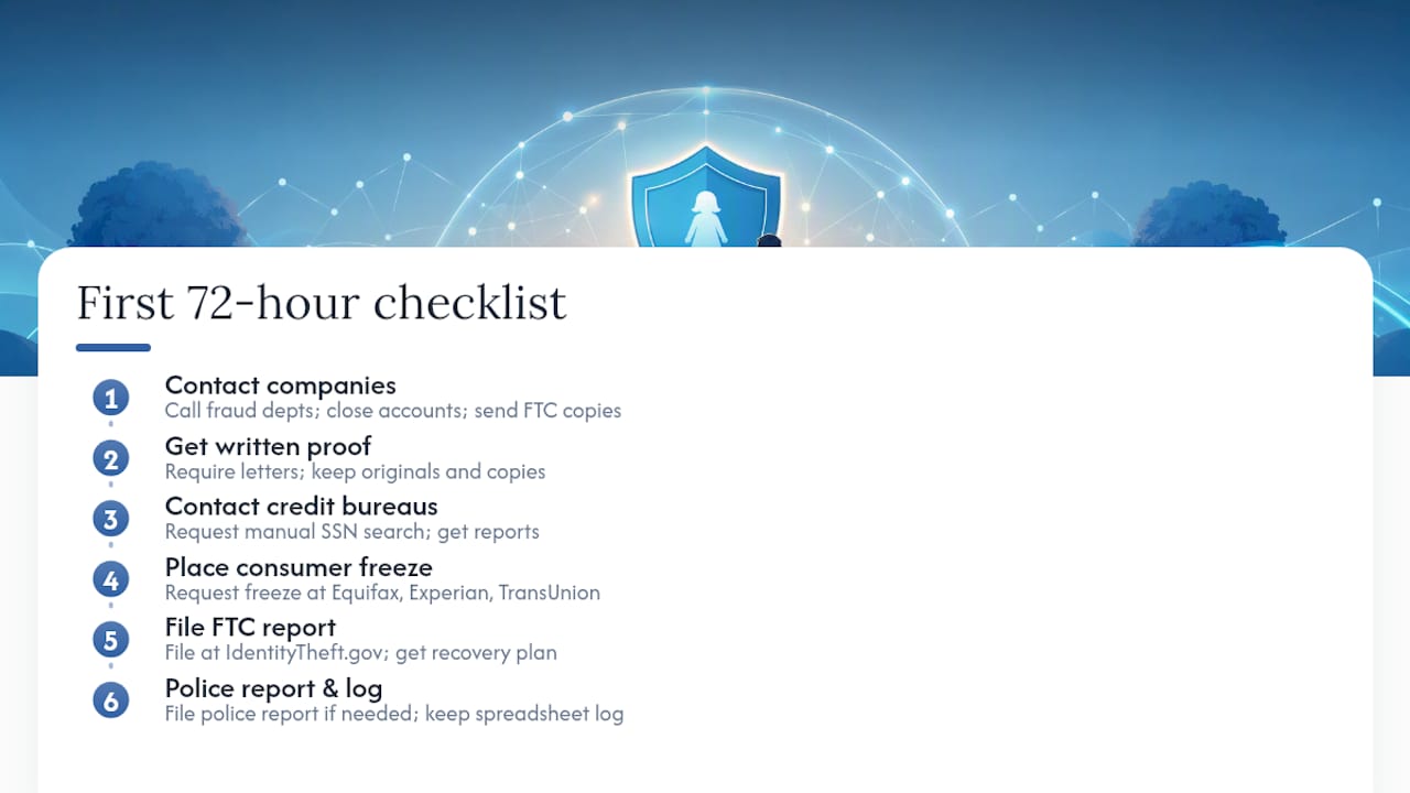 What does a child identity protection checklist cover in the first 72 hours? — overview diagram