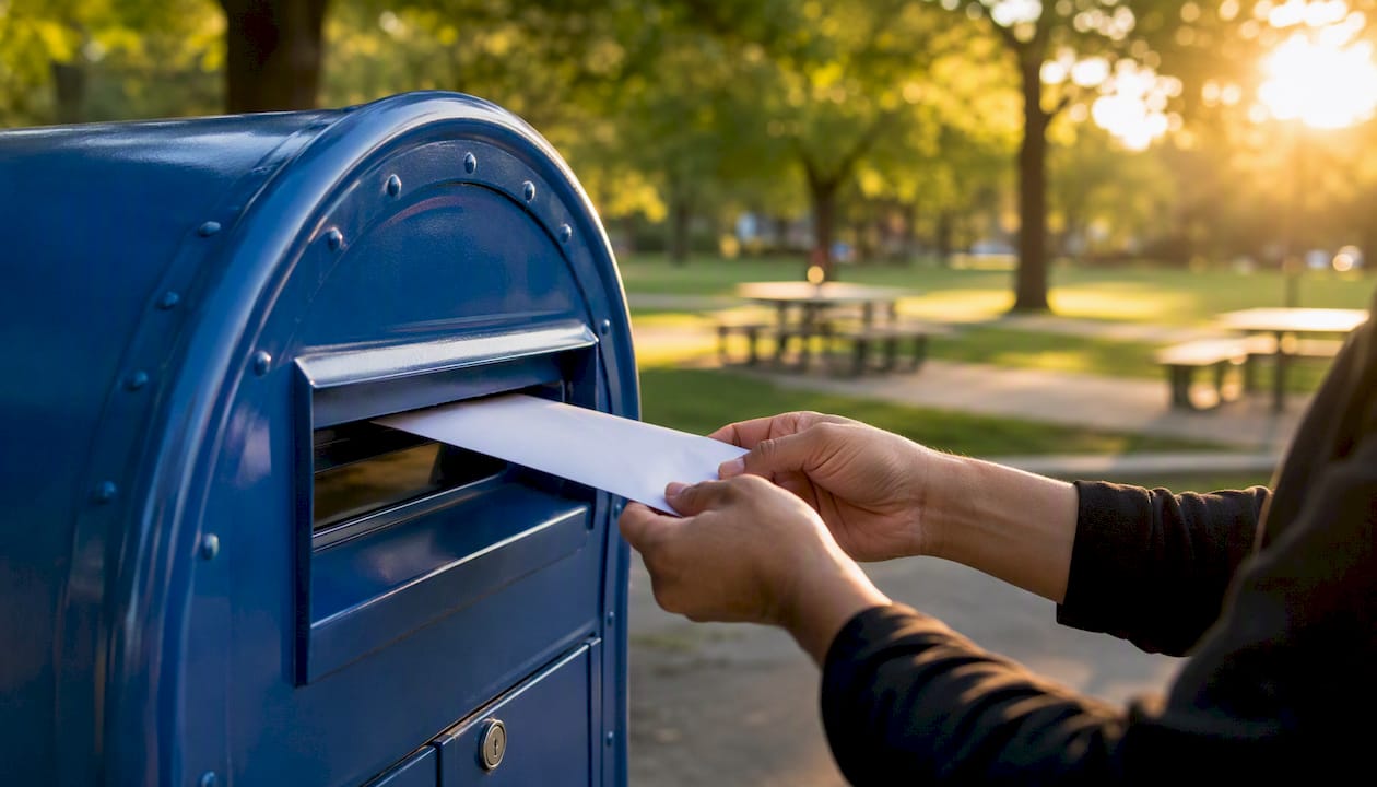 Hands mailing dispute letter in mailbox