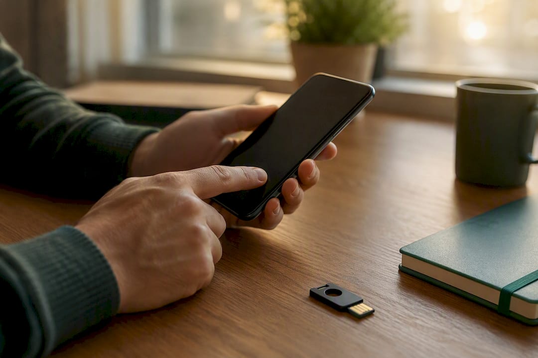 Hand dialing phone on desk for freeze call