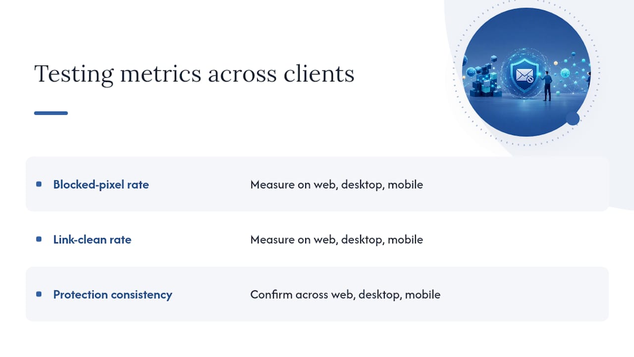 Email privacy testing metrics across devices
